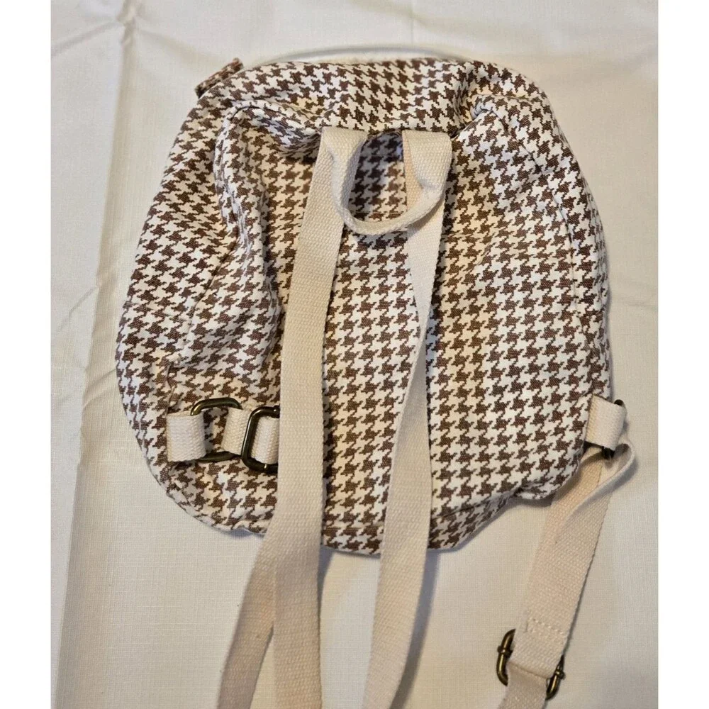 Billabong Mini Mama Houndstooth Backpack Purse Brown Beige Small Cotton‎ Bag